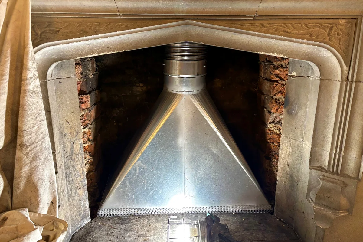 Stainless steel gather hood and chimney liner installation in Dover, Kent